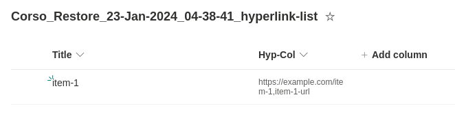 diagram of restored list with Hyperlink column in a site