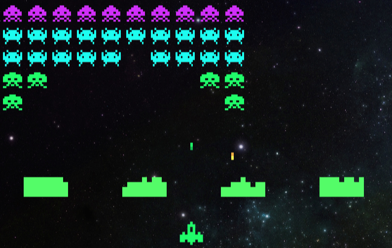 a clone of the game 'space invaders' Cover image By Lee Robinson - https://github.com/leerob/space-invaders, MIT, https://commons.wikimedia.org/w/index.php?curid=127314893
