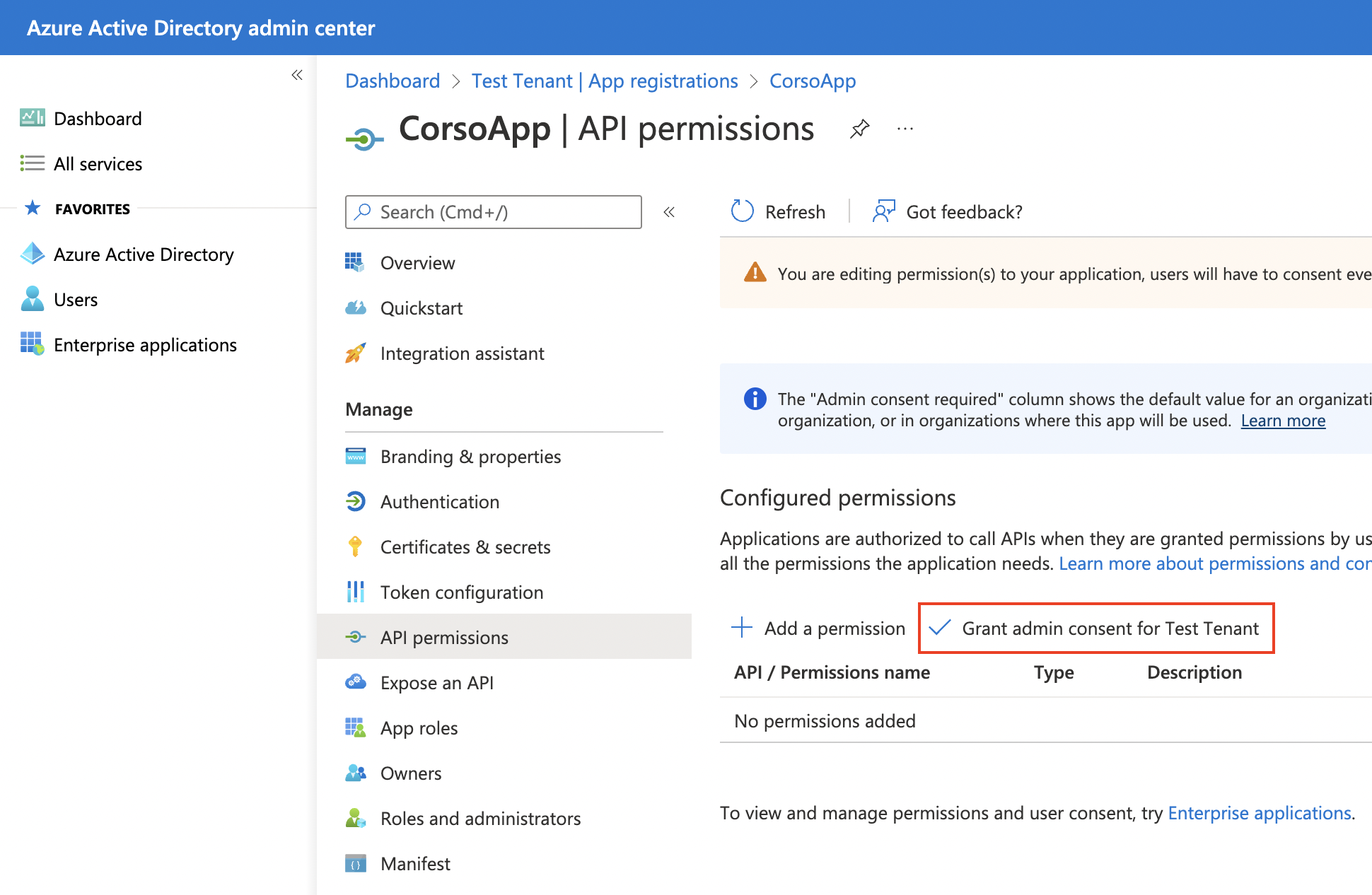 Granting administrator consent