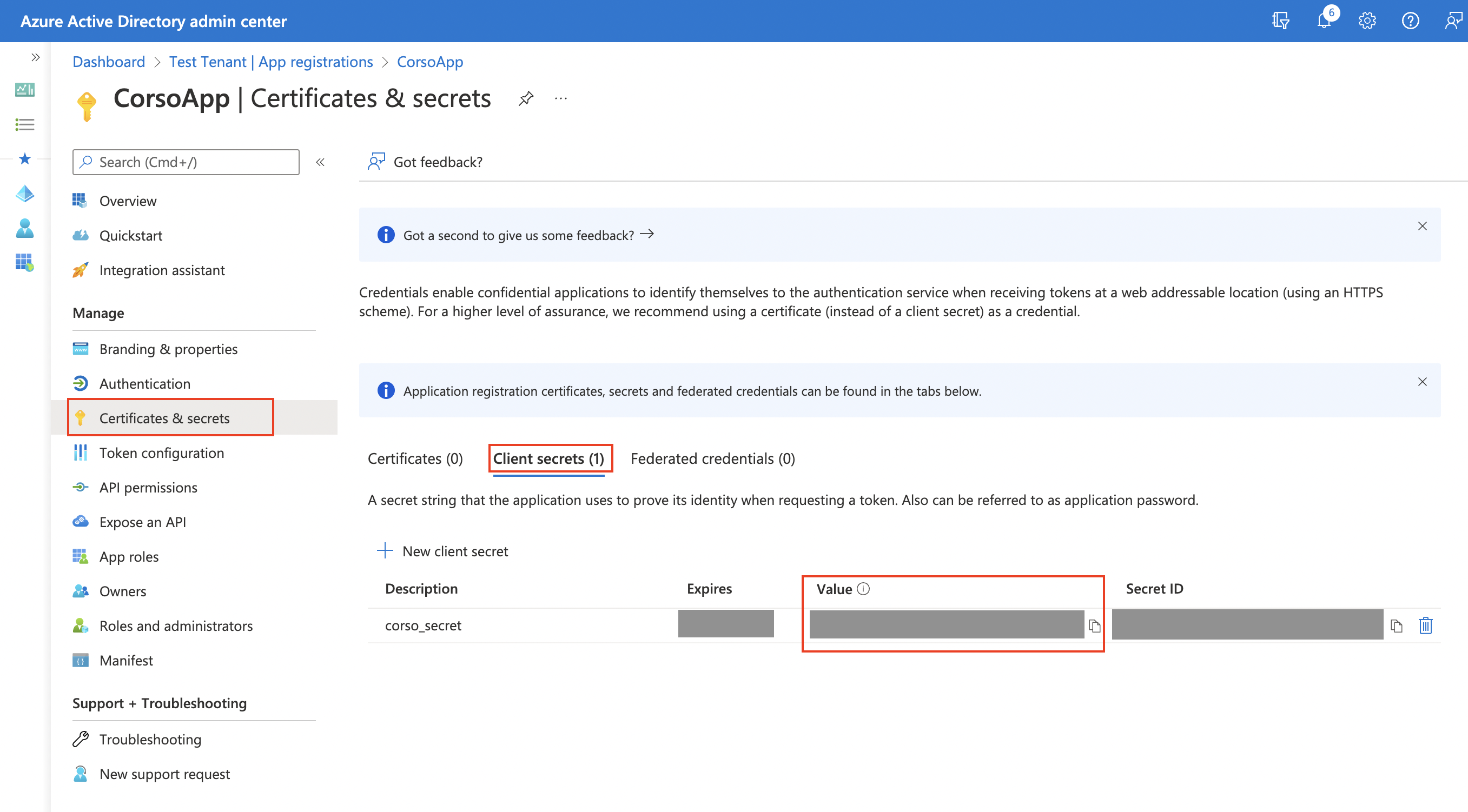 Obtaining the Azure client secrete