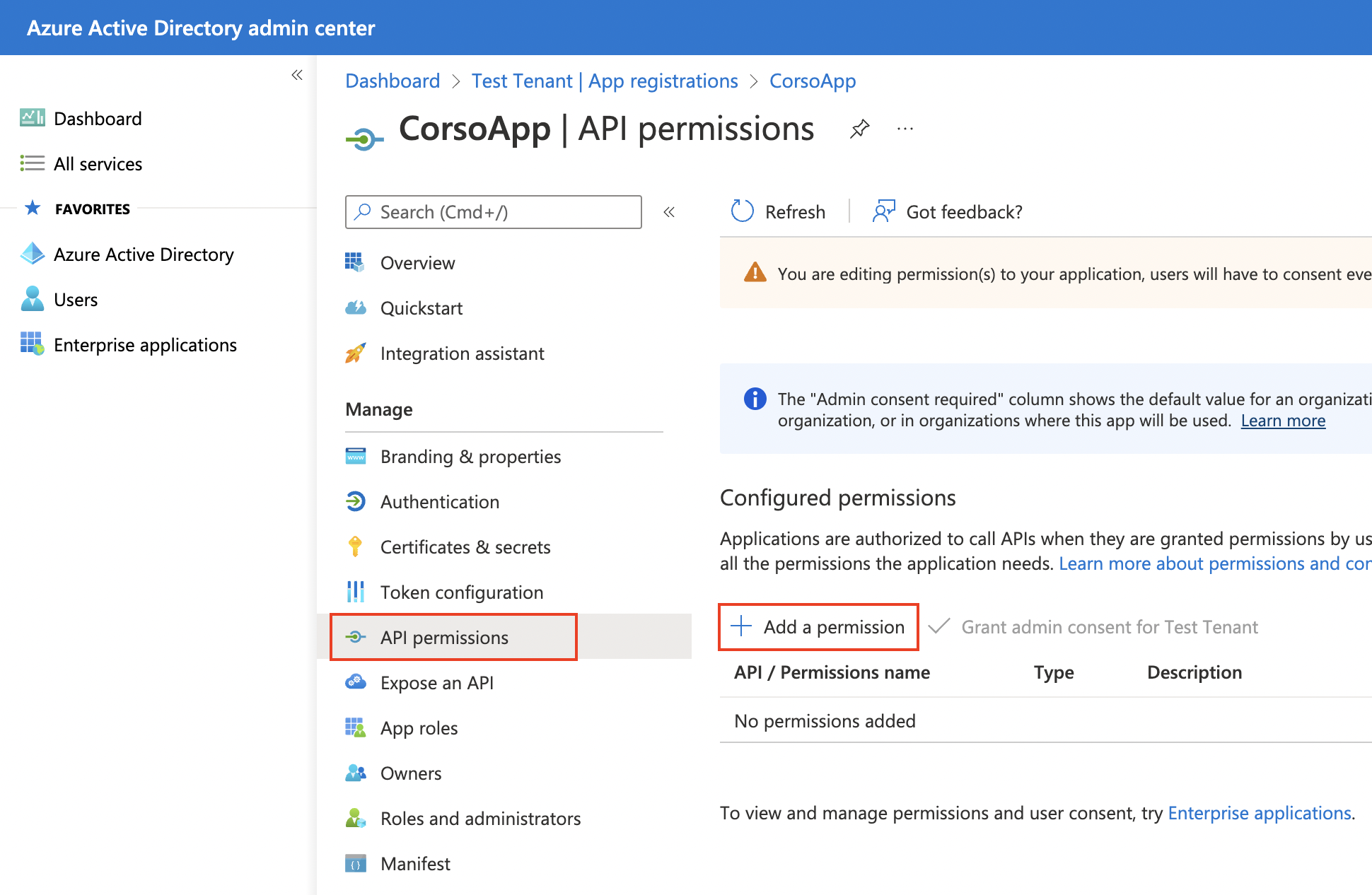 Adding application permissions