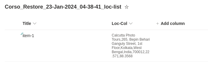 diagram of restored list with Location column in a site