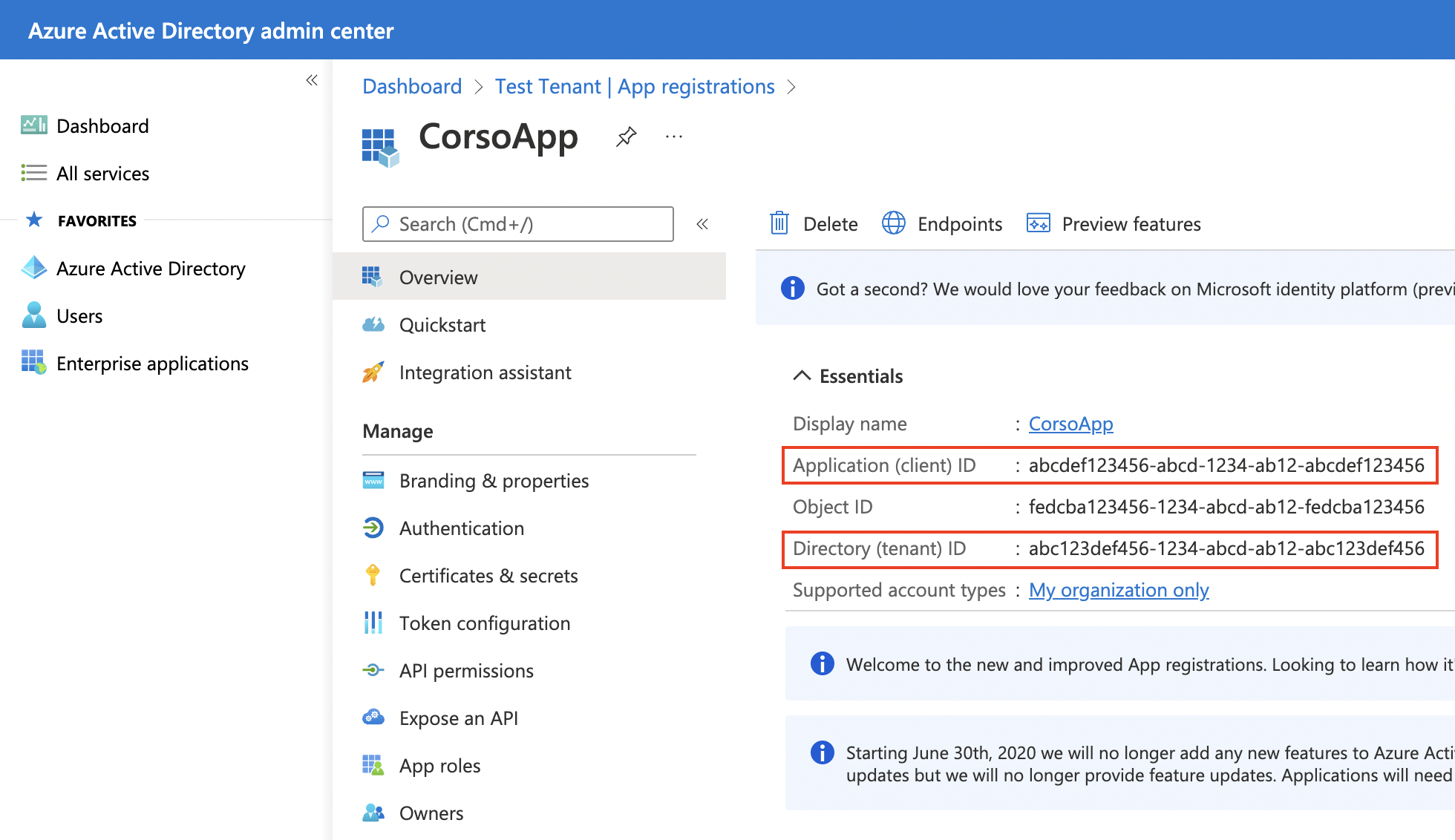 Obtaining Tenant and Client IDs